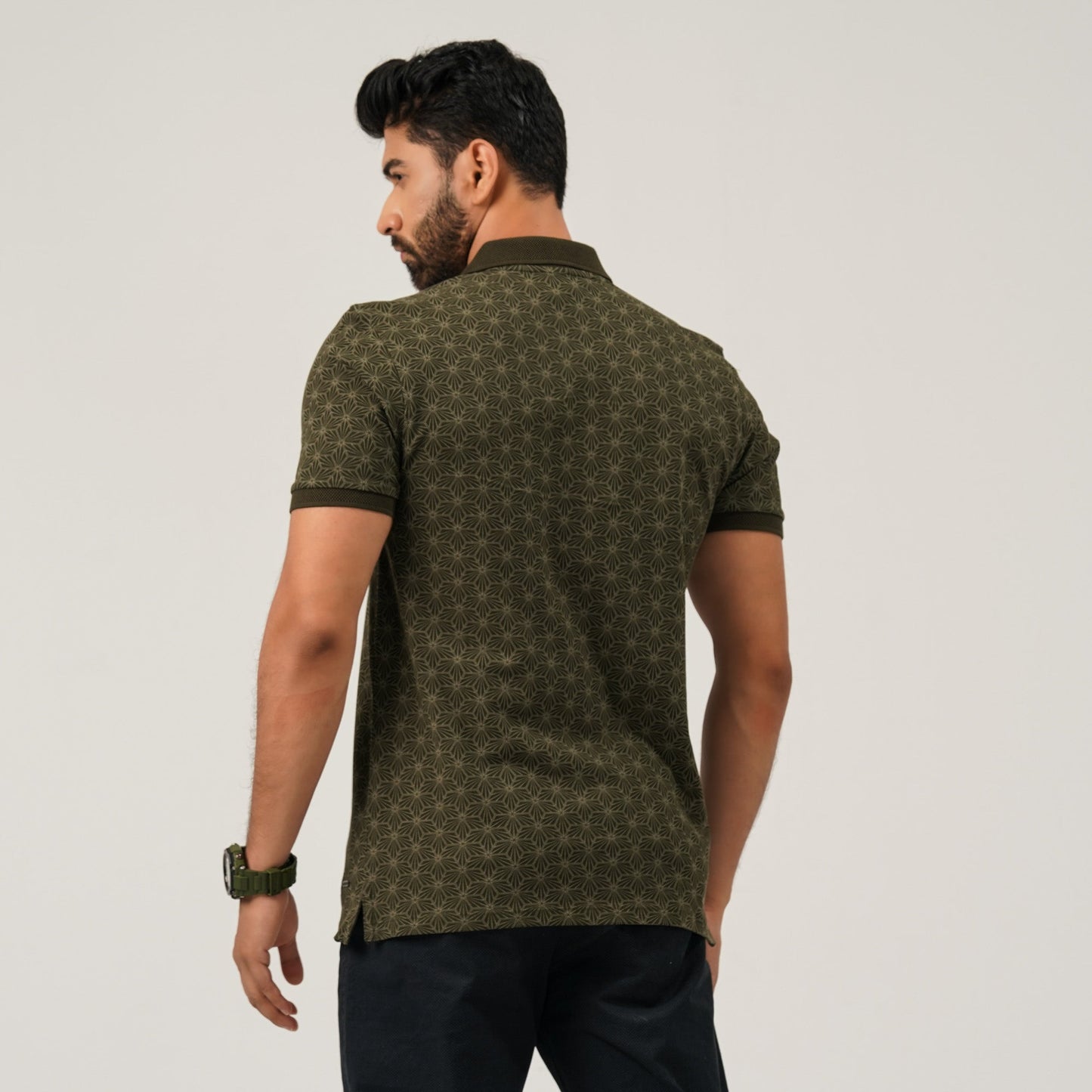 Mens Olive Aop Polo