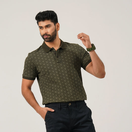 Mens Olive Aop Polo