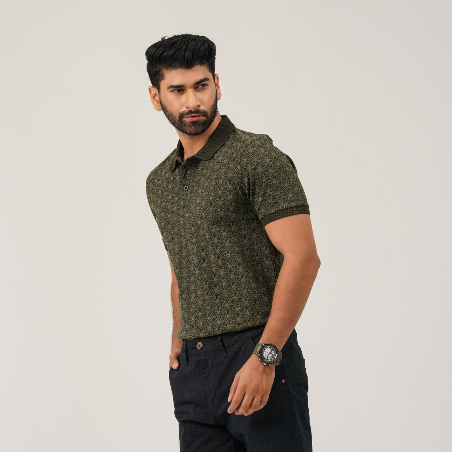 Mens Olive Aop Polo