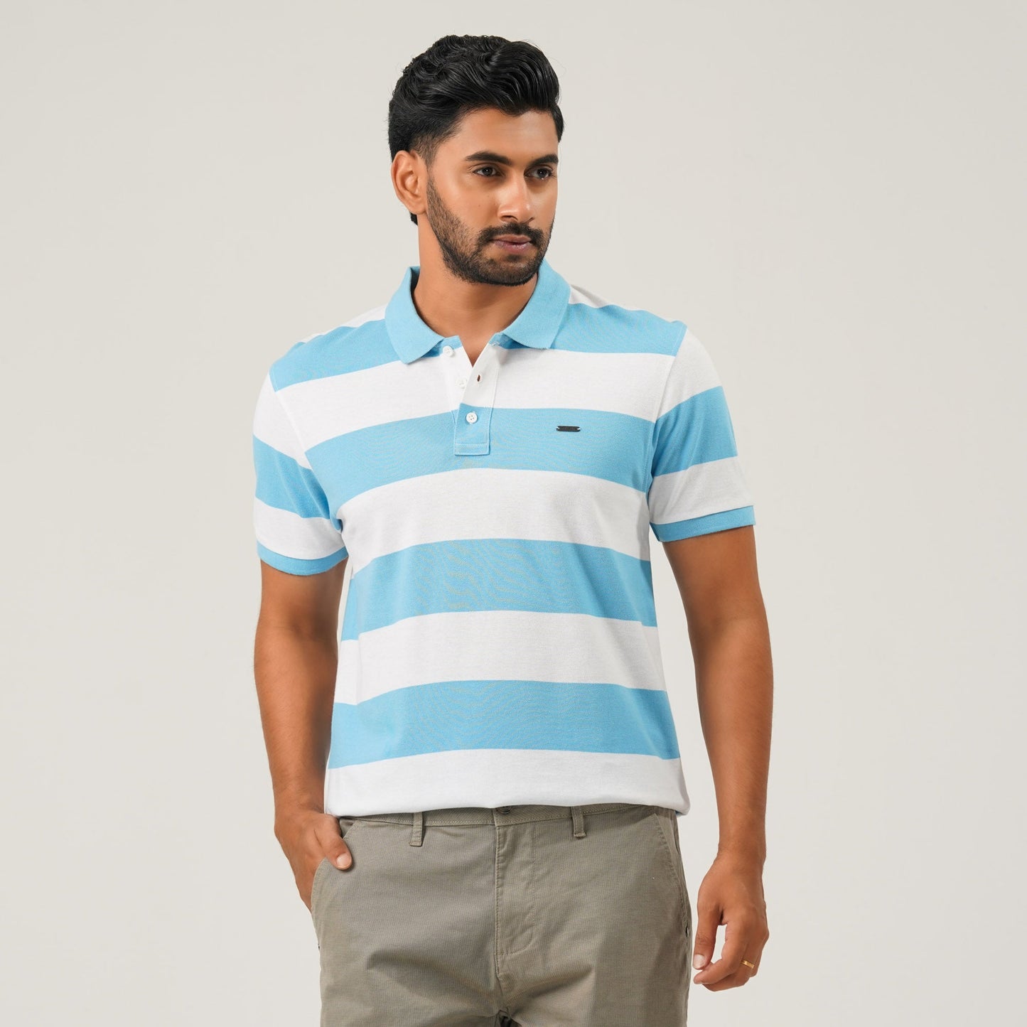 Mens White & Blue Polo