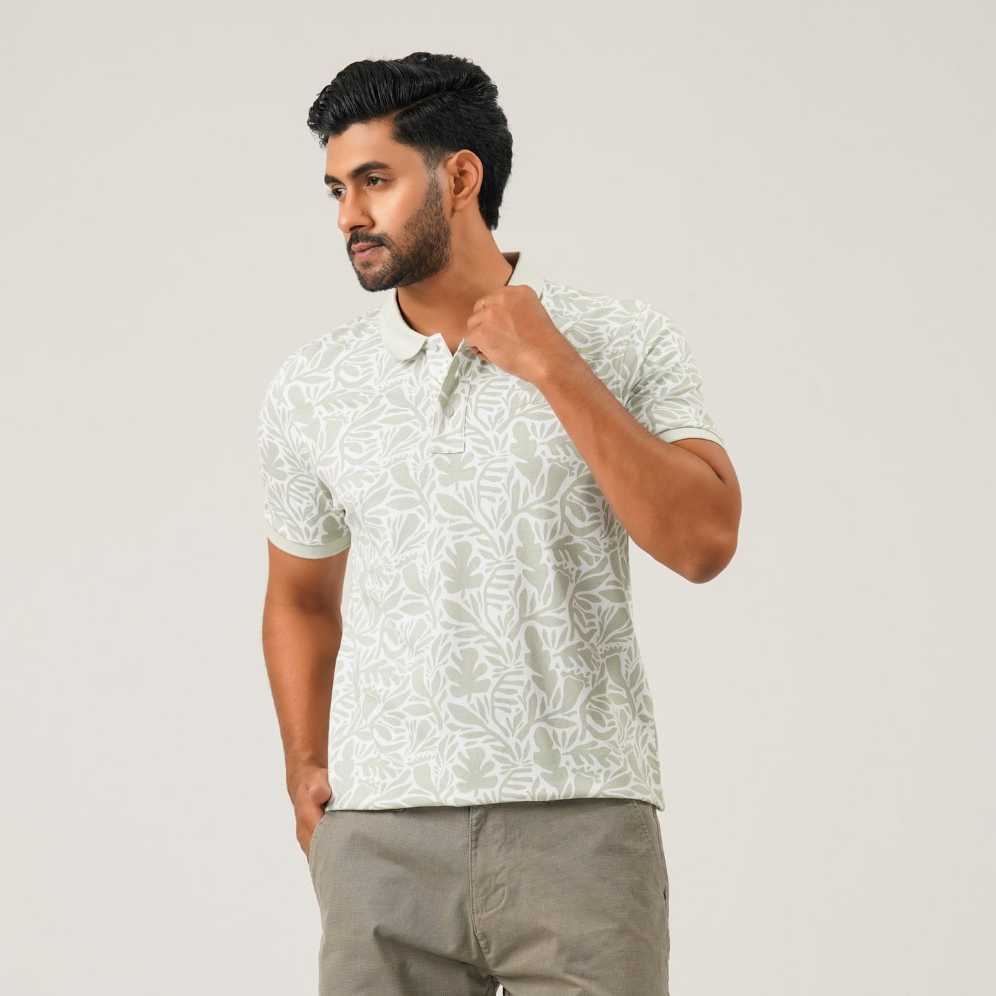 Men Light Blue Cotton Polo