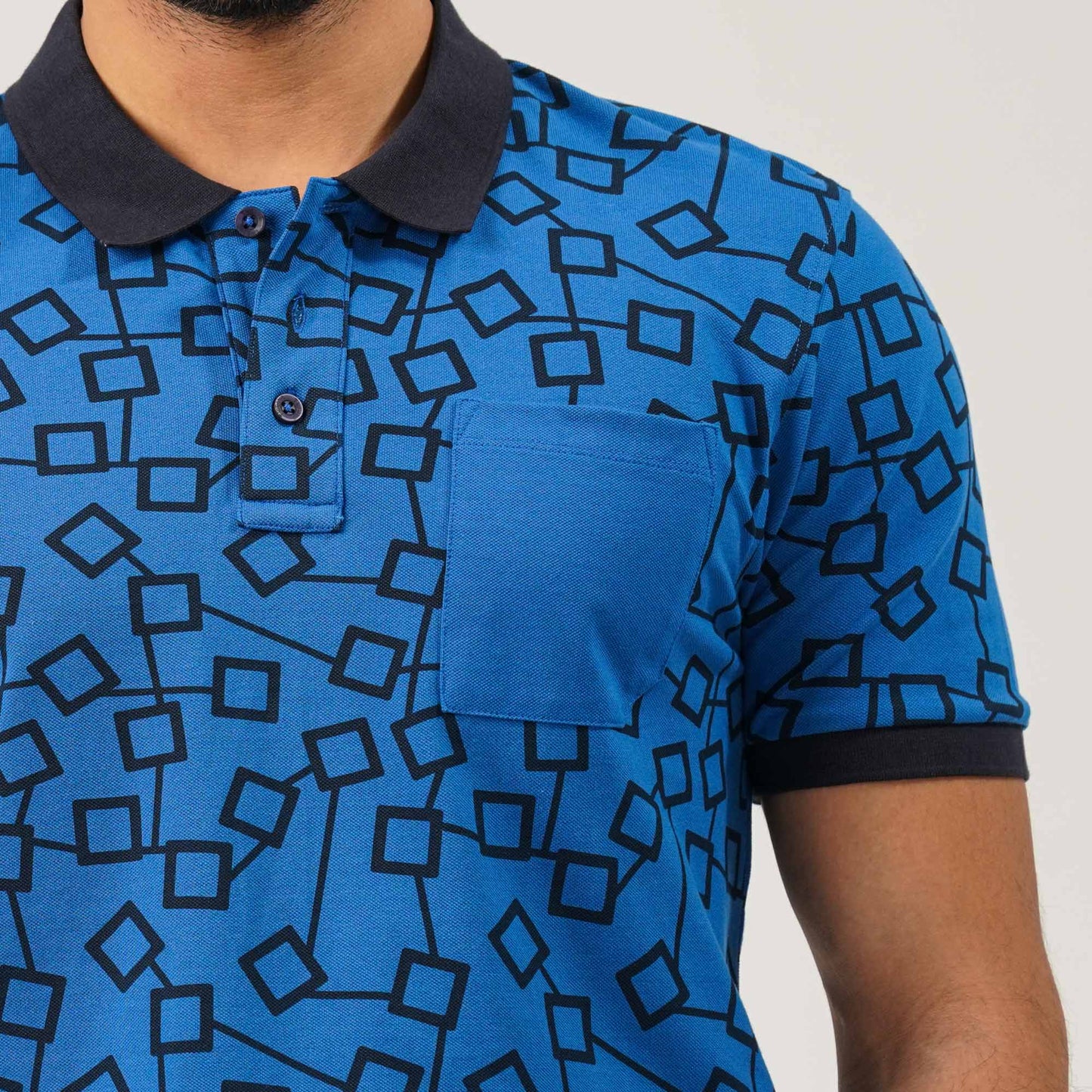 Men Blue Cotton Polo