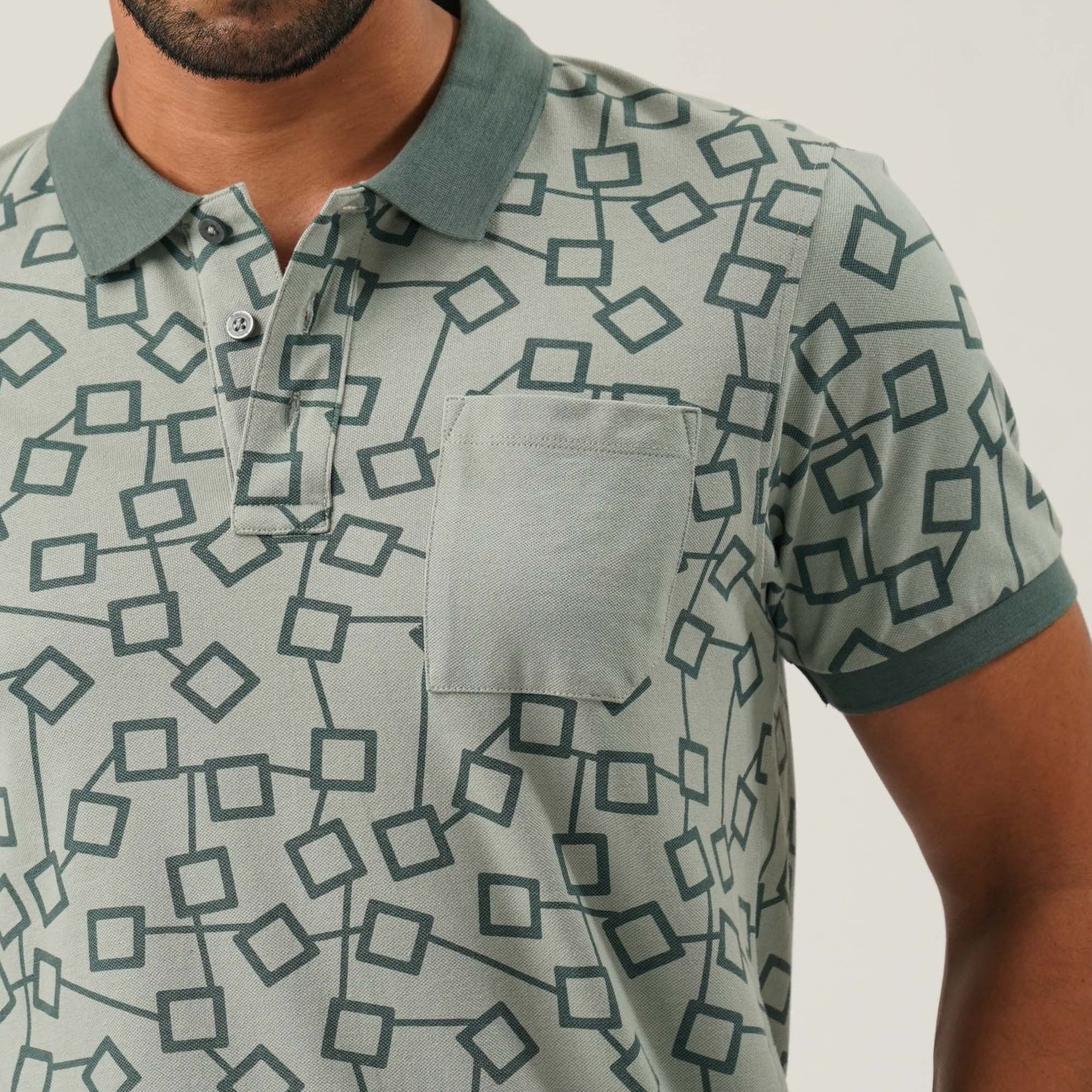 Men Light Green Cotton Polo