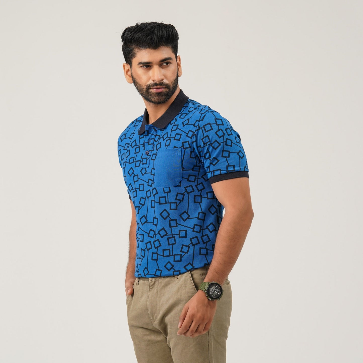 Men Blue Cotton Polo