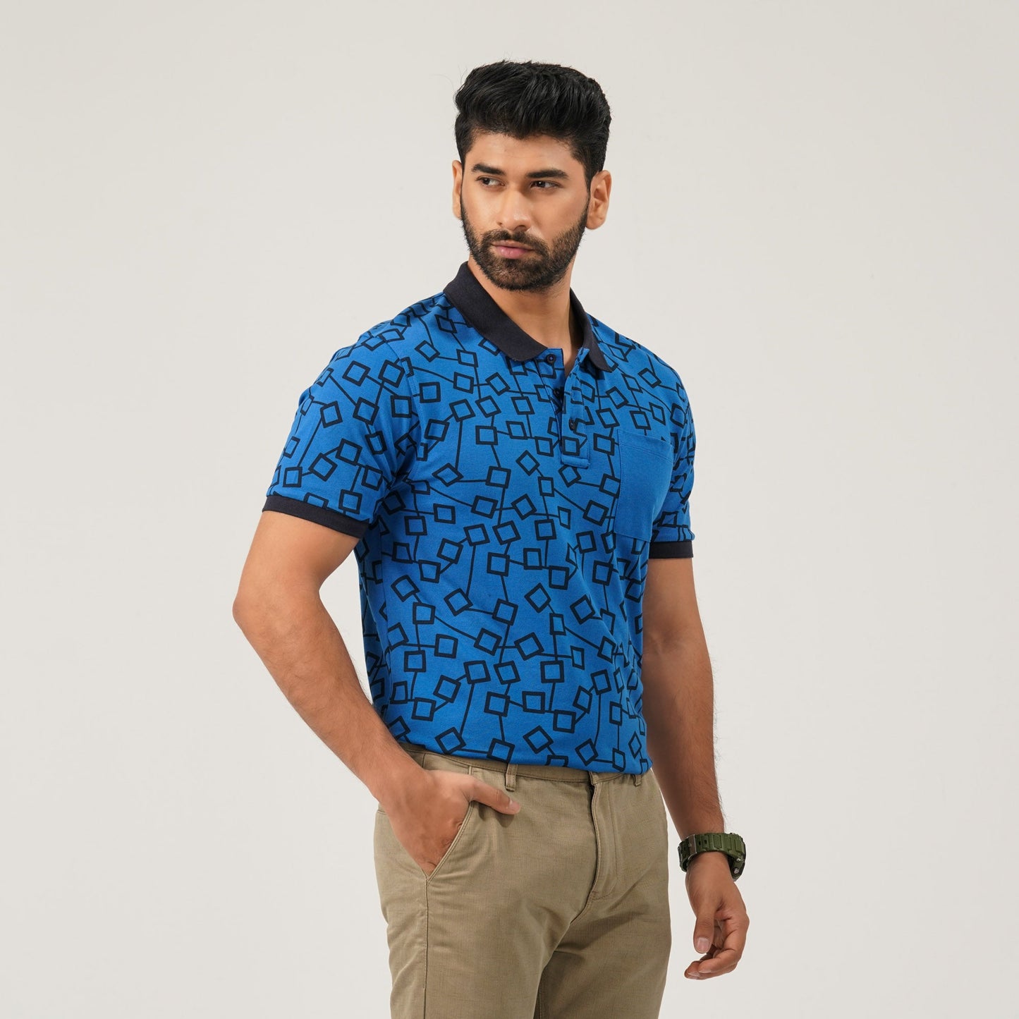 Men Blue Cotton Polo