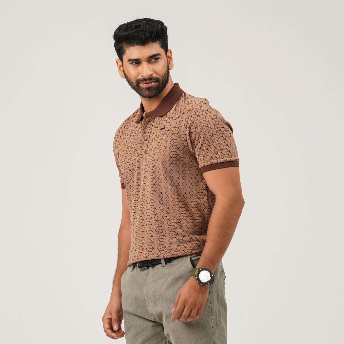Men Brown Cotton Polo
