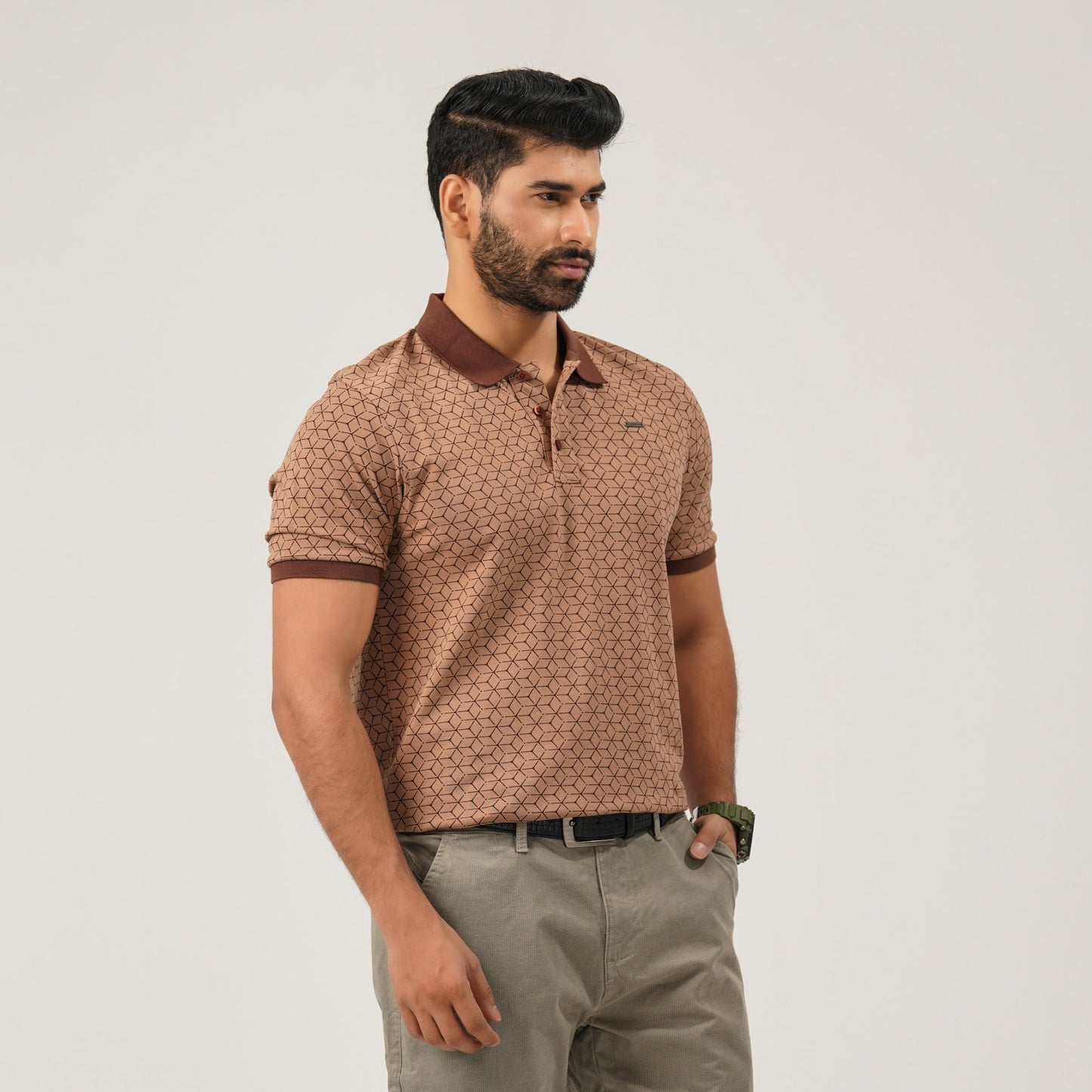 Men Brown Cotton Polo
