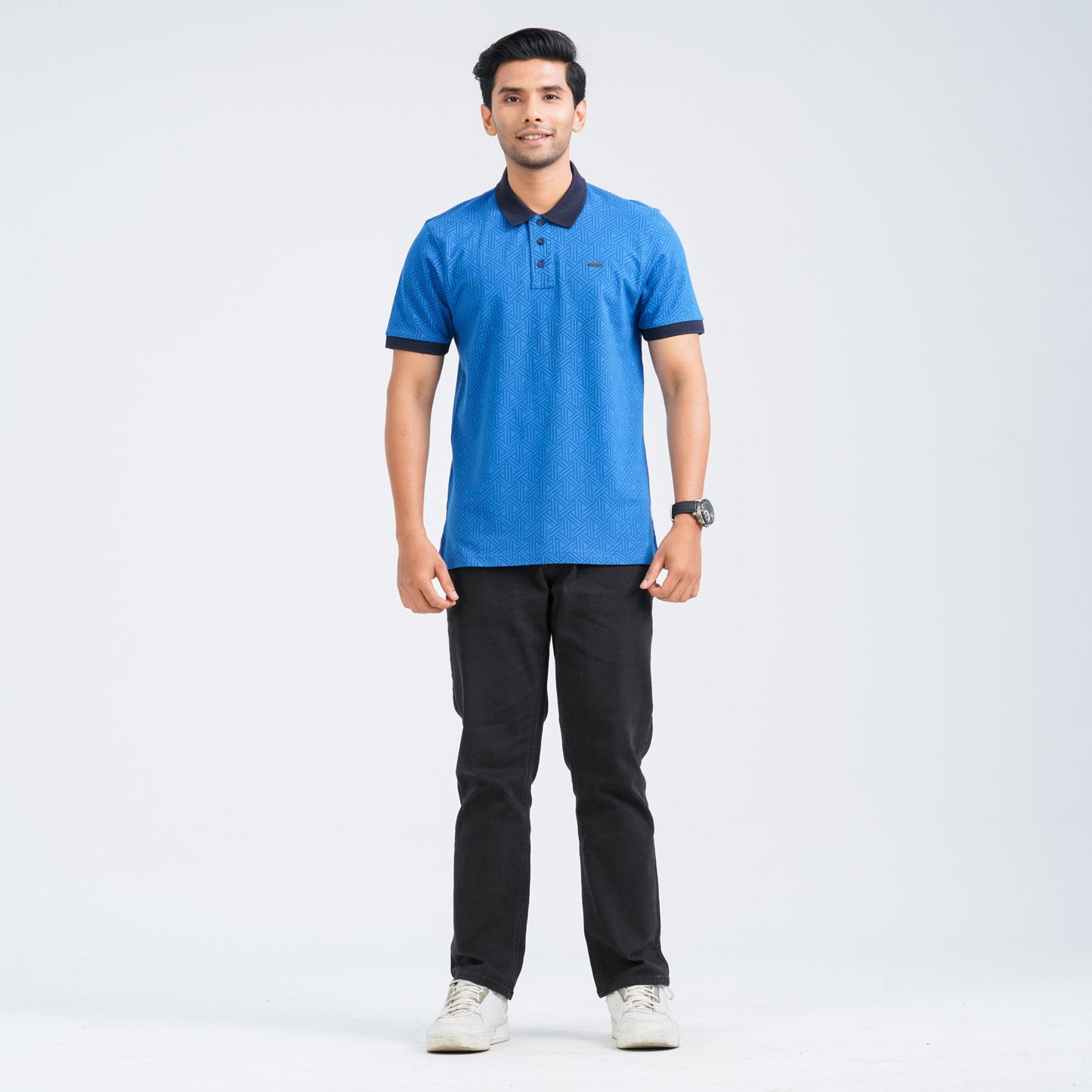 Men's Blue Cotton Polo