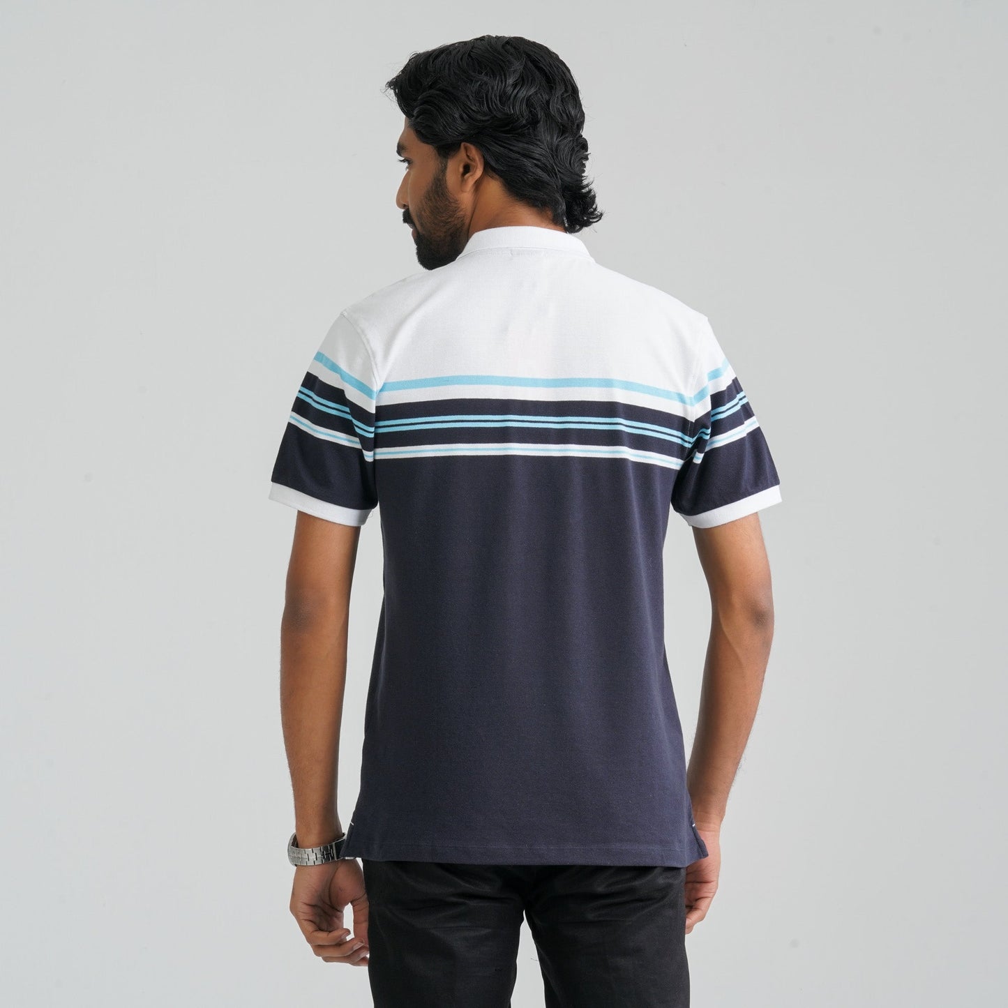 Men Navy & White Cotton Polo