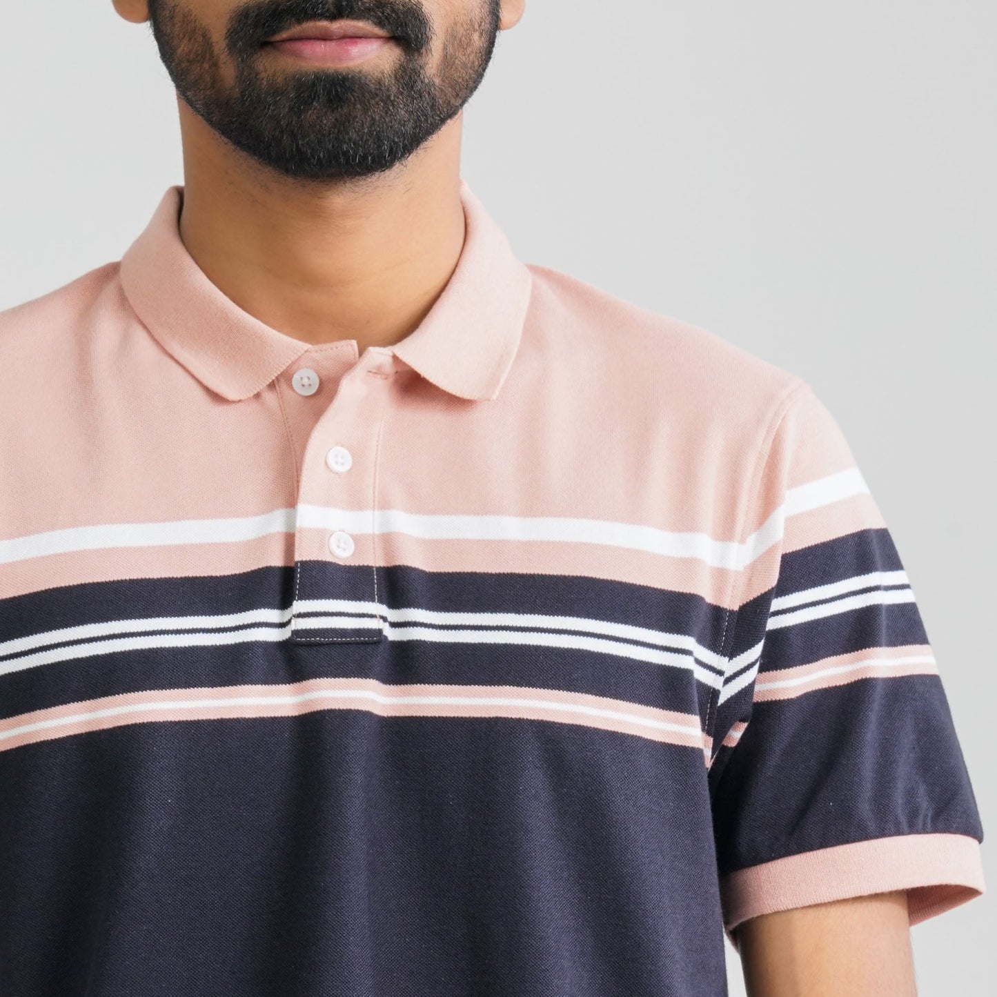 Men Navy & Peach Cotton Polo