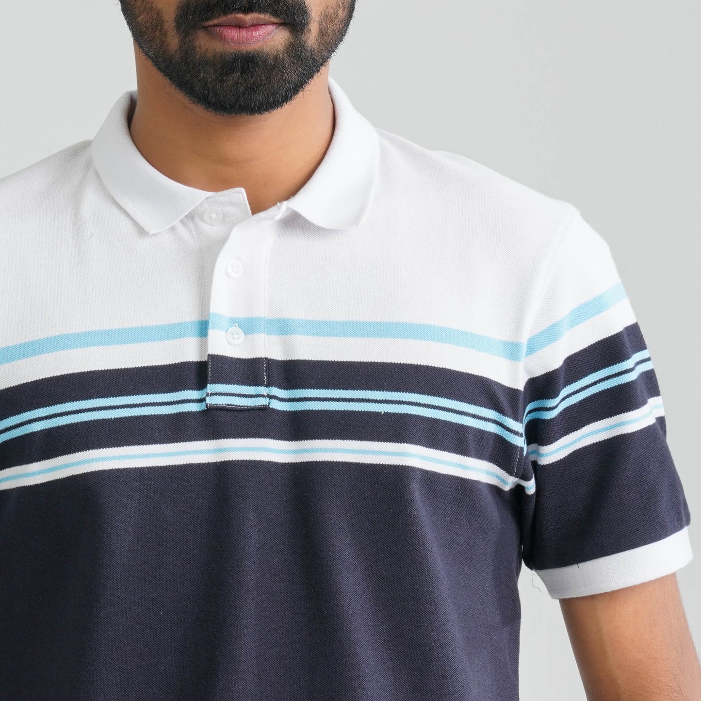 Men Navy & White Cotton Polo
