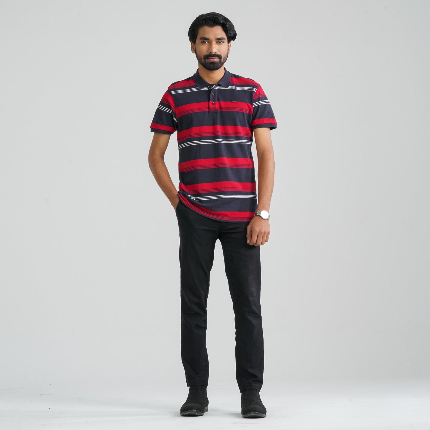 Men Navy & Red Cotton Polo