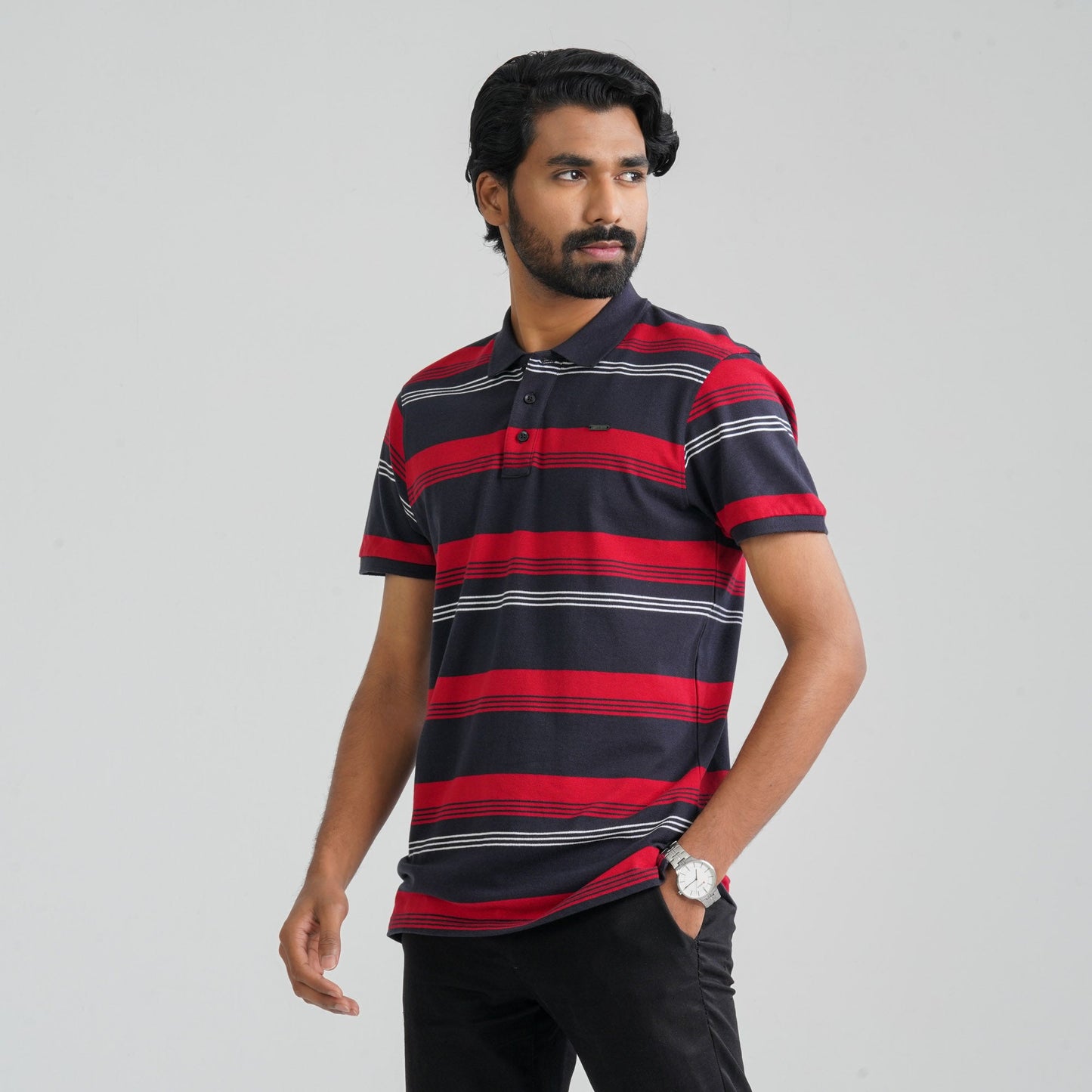 Men Navy & Red Cotton Polo