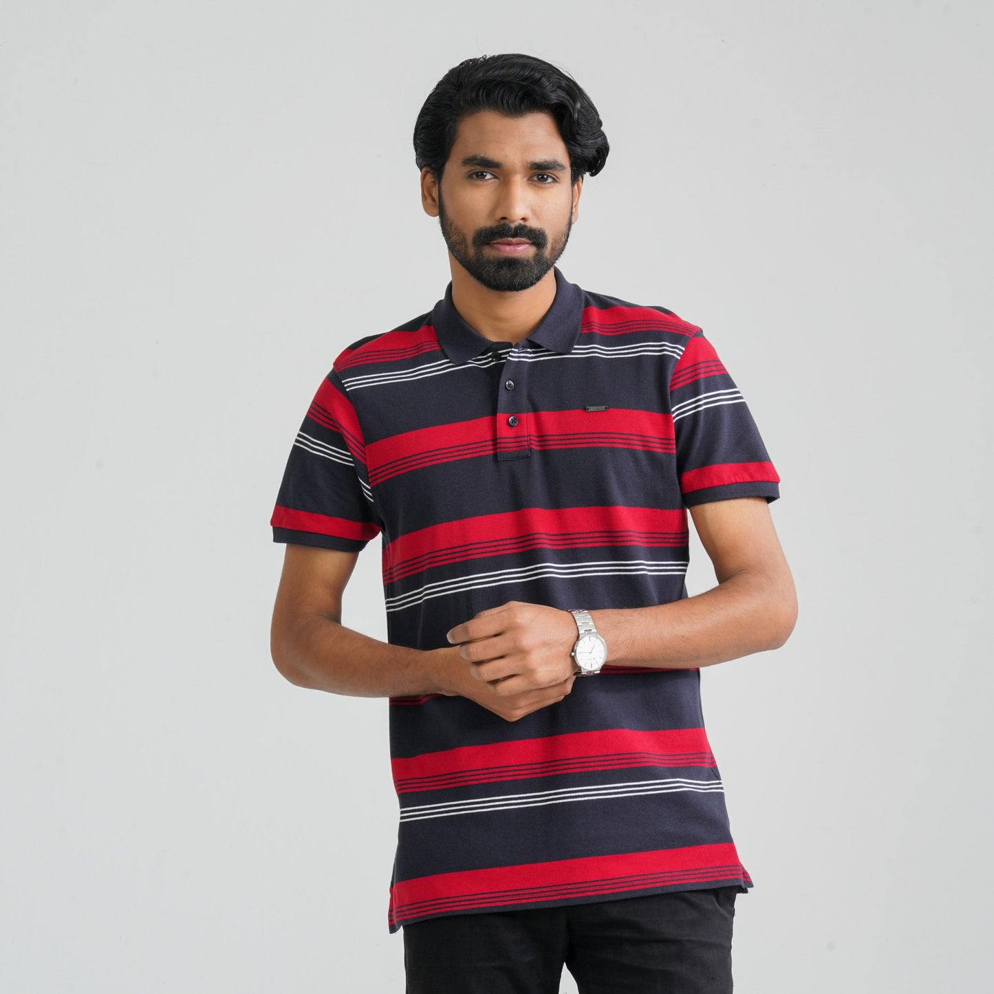 Men Navy & Red Cotton Polo