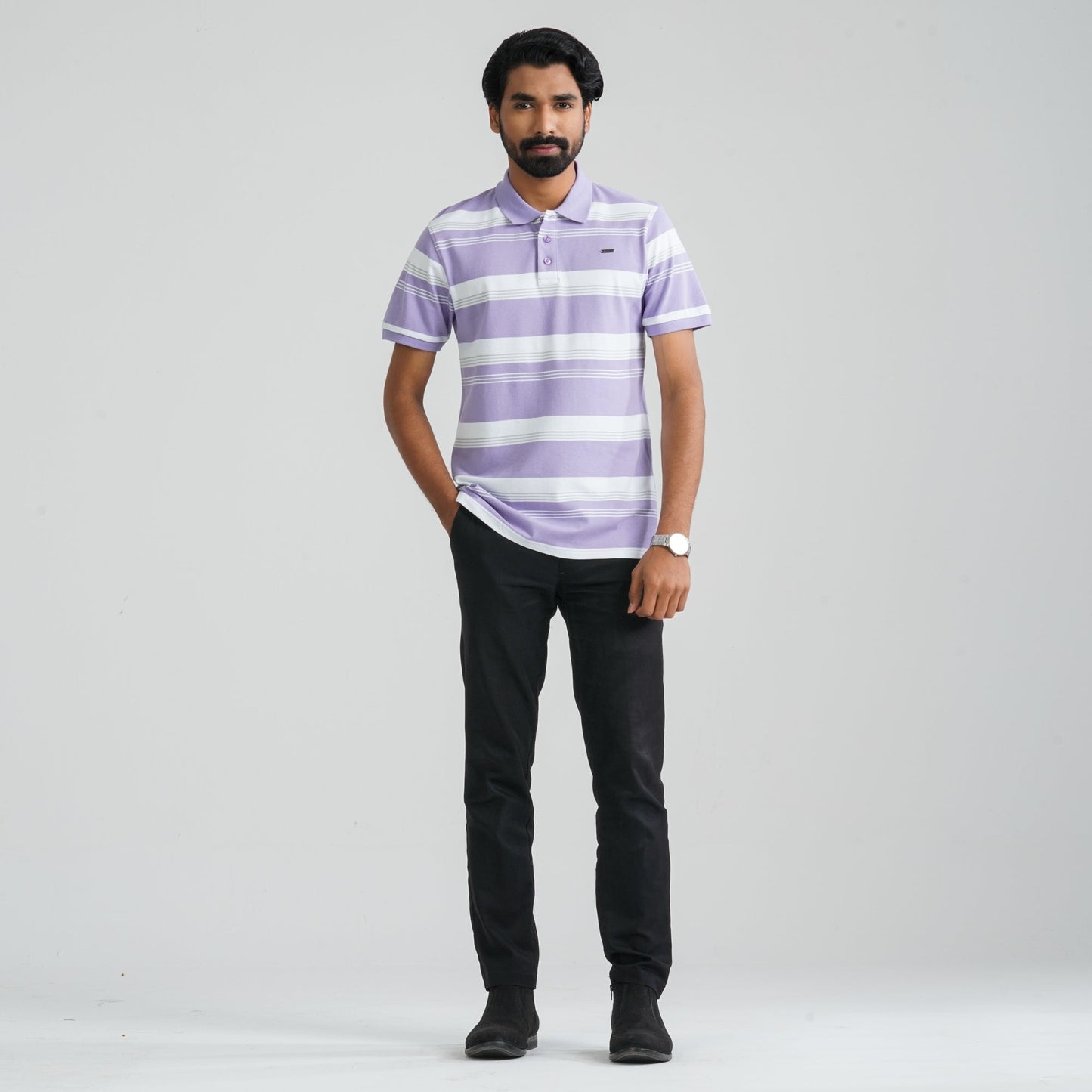 Men Purple & White Cotton Polo