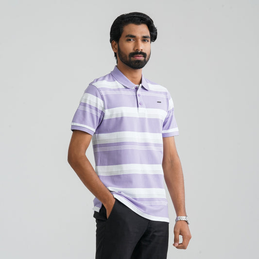 Men Purple & White Cotton Polo