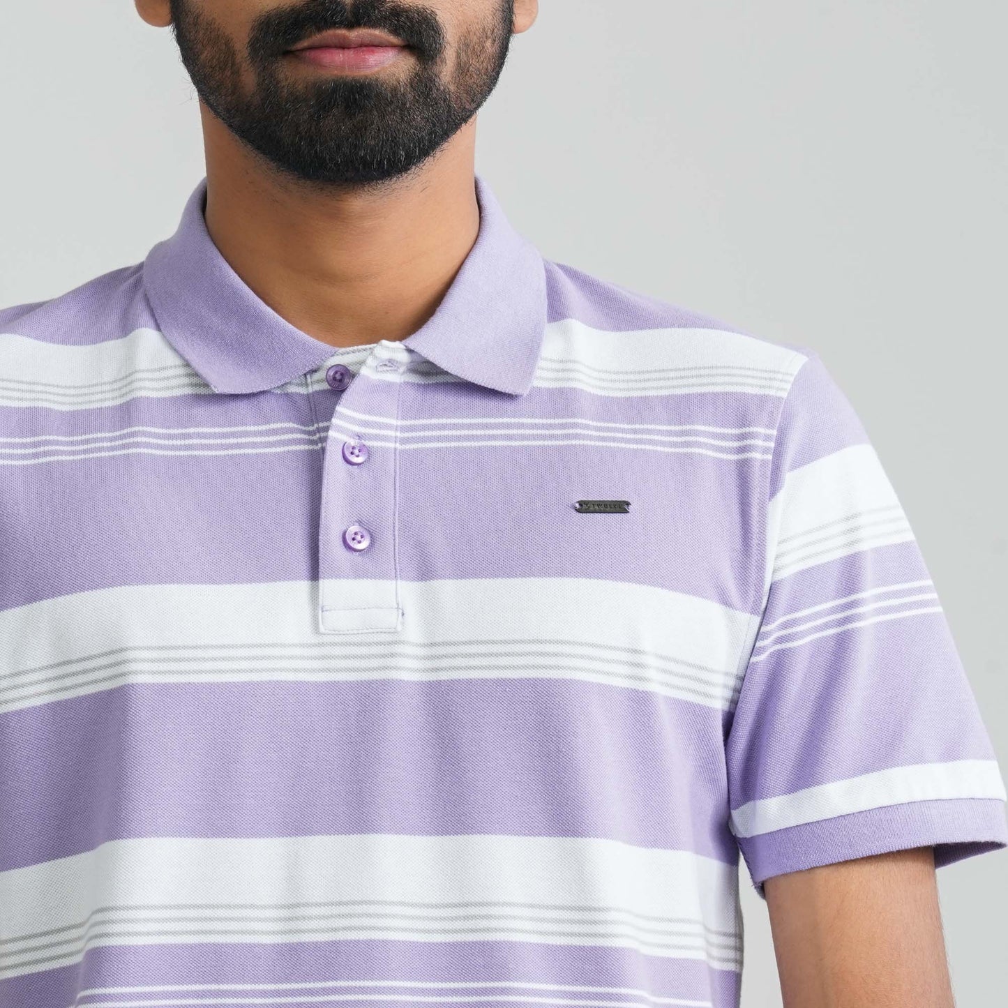 Men Purple & White Cotton Polo