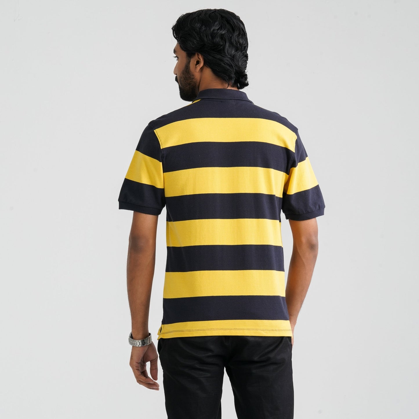 Men Navy & Mustard Cotton Polo