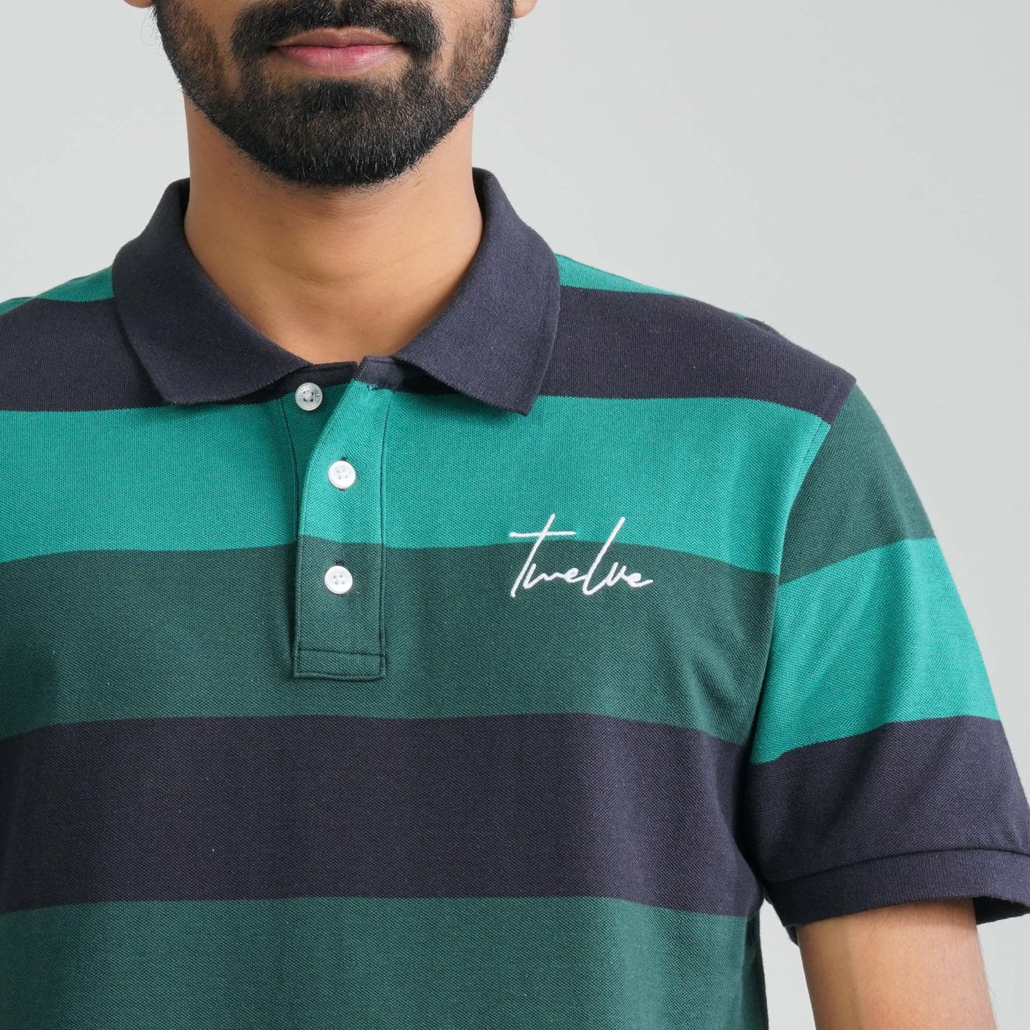 Men Navy & Green Cotton Polo