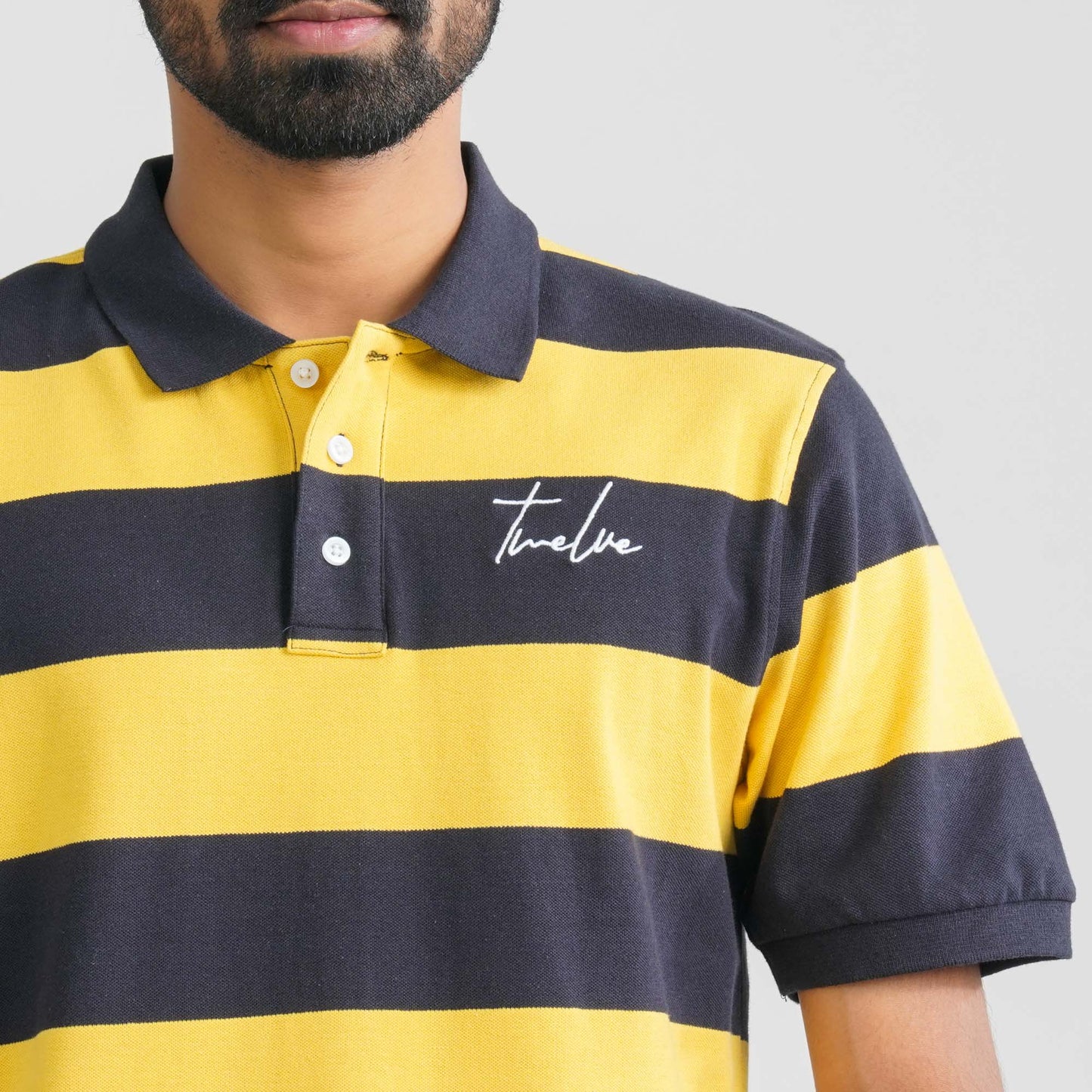 Men Navy & Mustard Cotton Polo