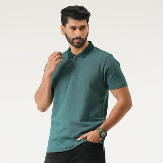 Mens Green & White Polo Shirt