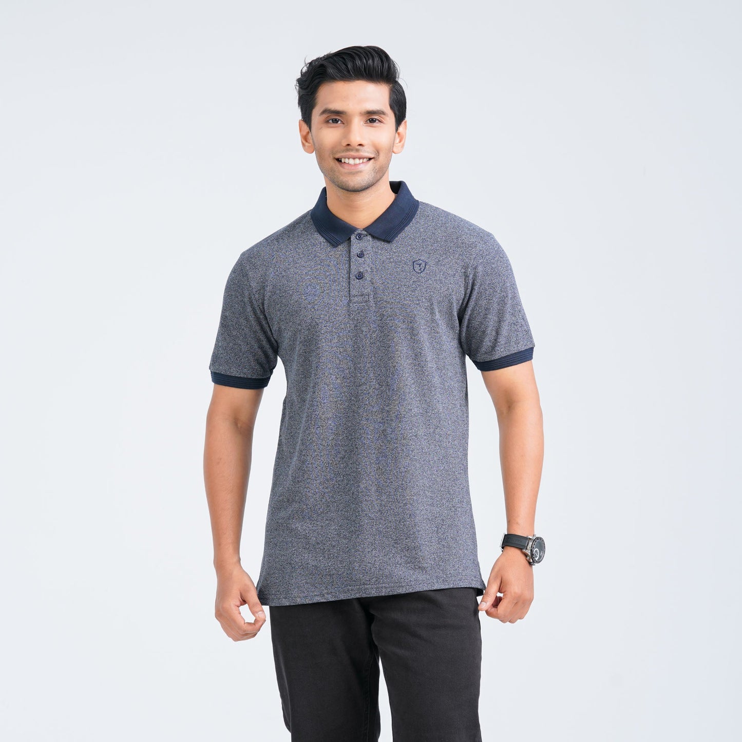 Men's Navy Cotton Blend Polo
