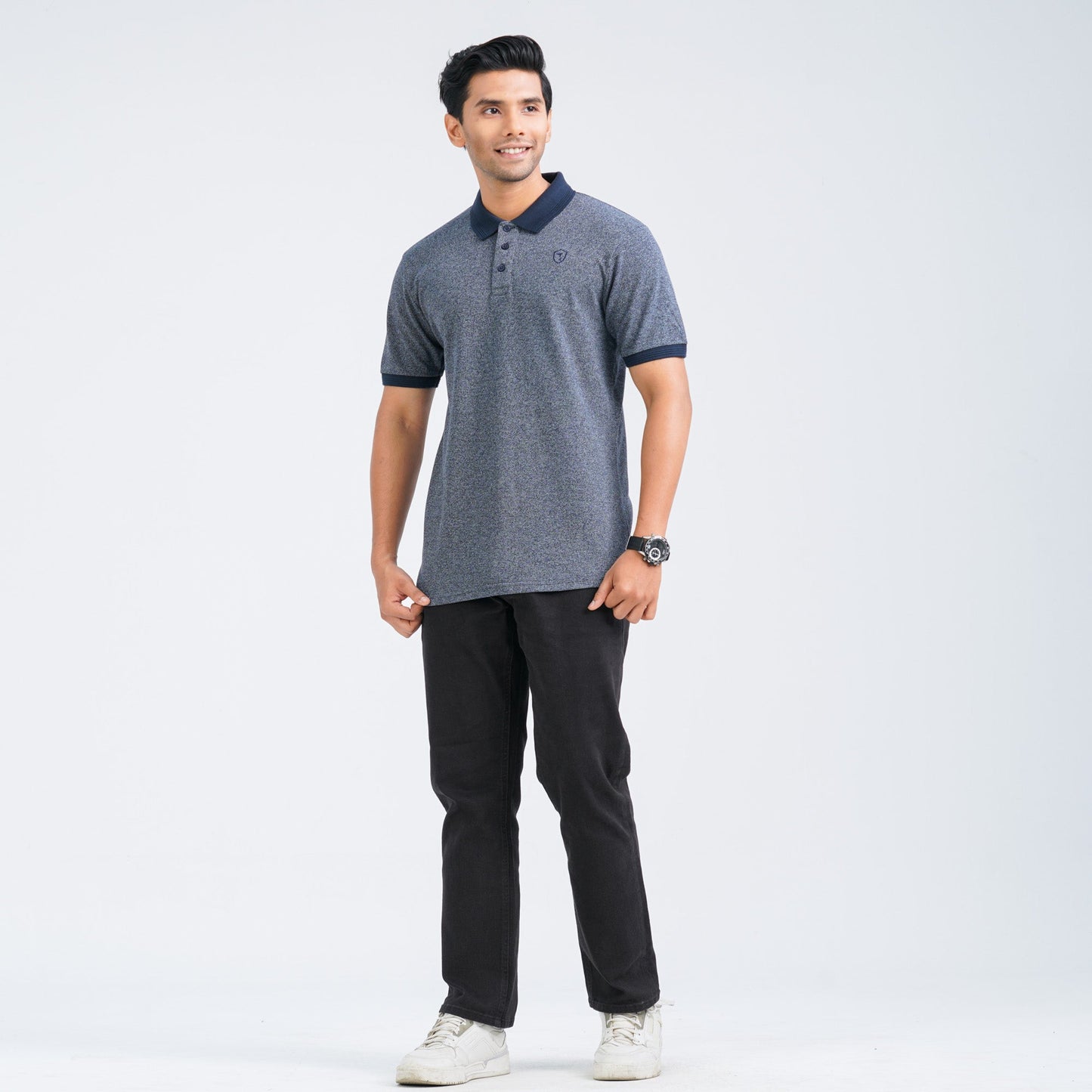 Men's Navy Cotton Blend Polo