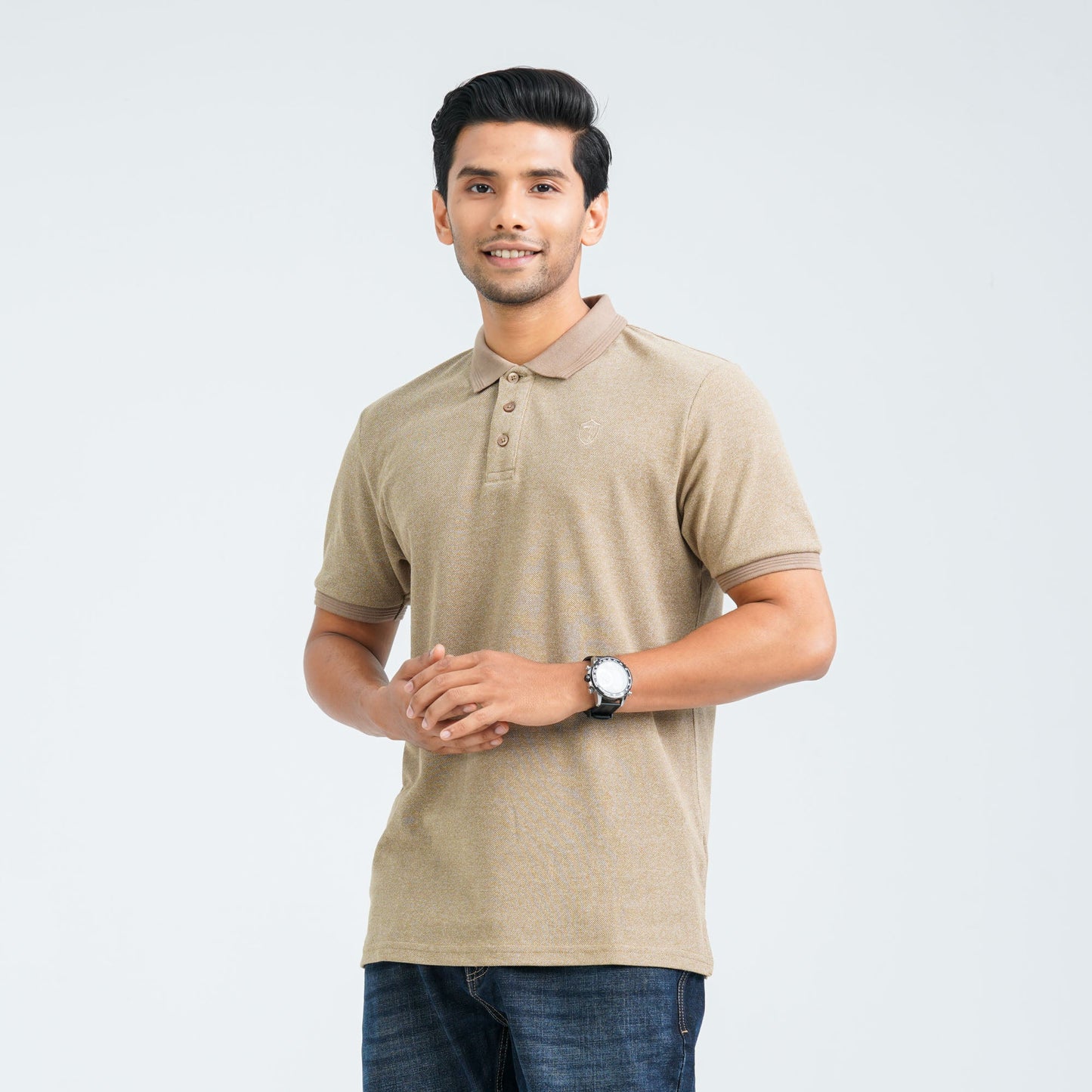 Men's Brown Cotton Blend Polo