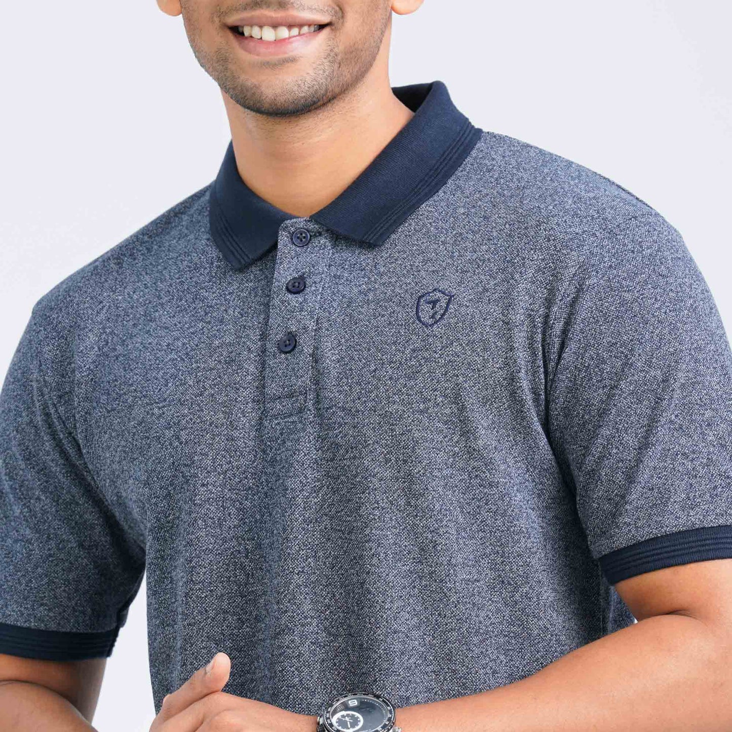 Men's Navy Cotton Blend Polo