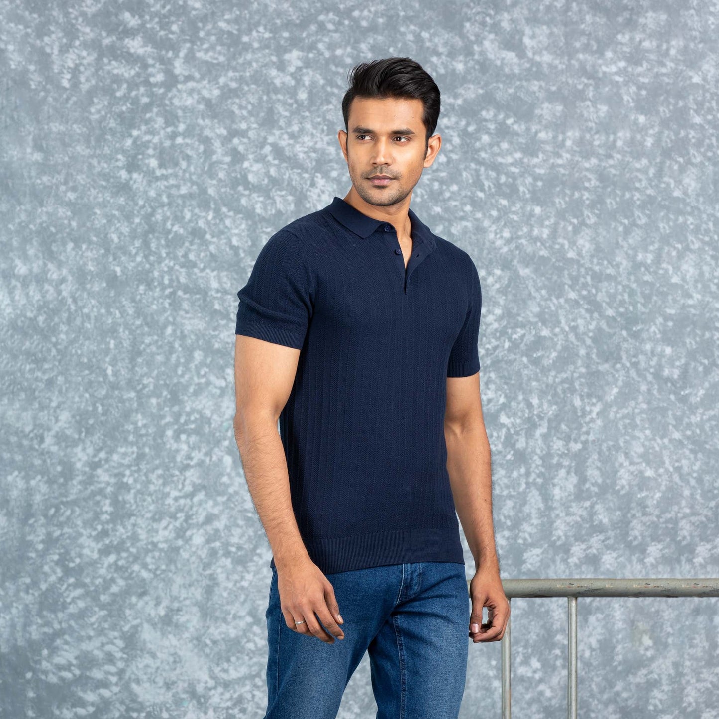 Men’s Navy Jacquard Polo