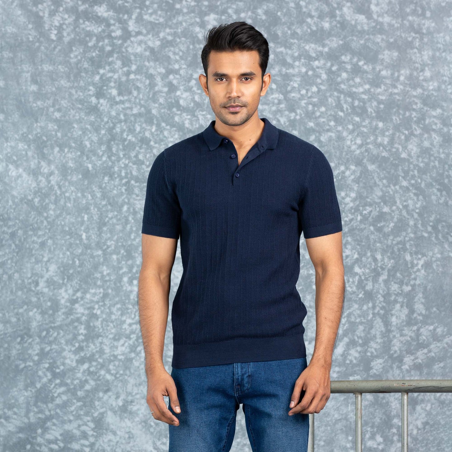 Men’s Navy Jacquard Polo