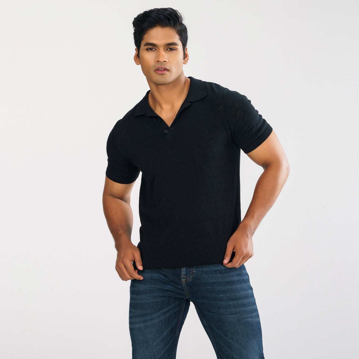 Men's Black Sweater Polo