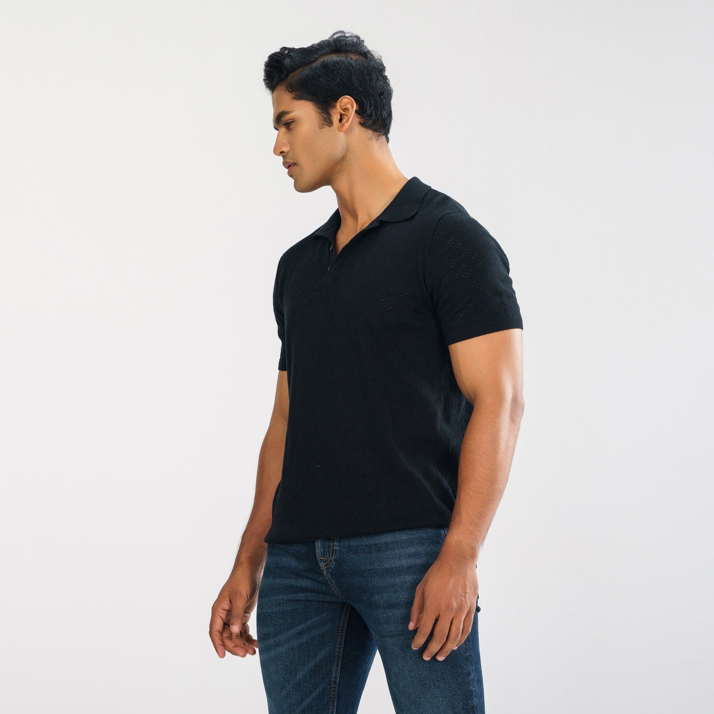 Mens Black Sweater Polo