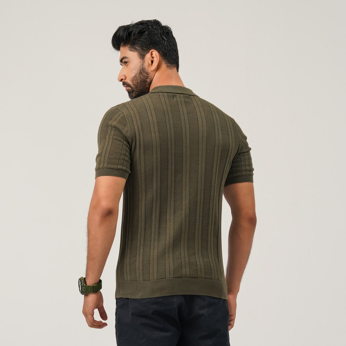 Mens Olive Knit Polo