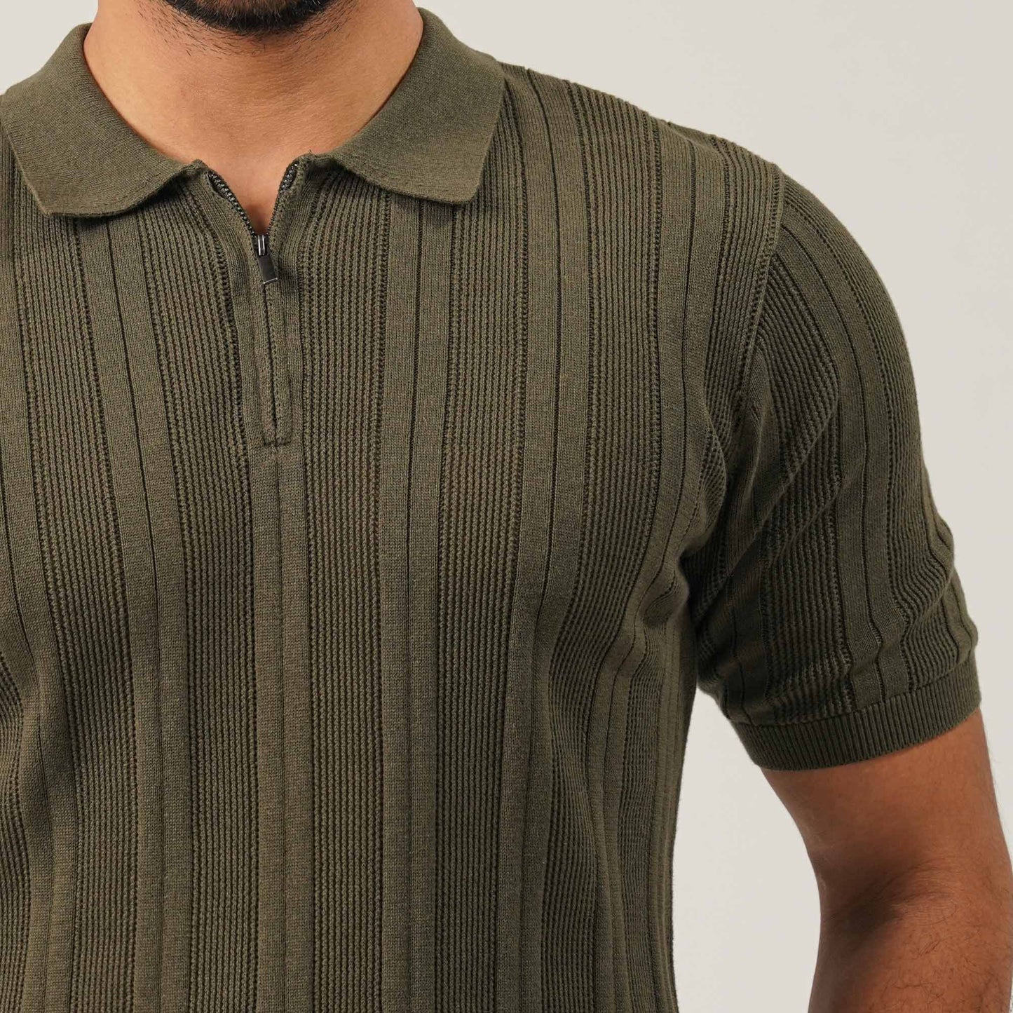 Mens Olive Knit Polo