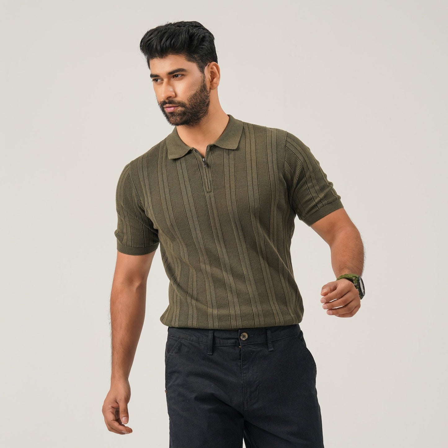 Mens Olive Knit Polo