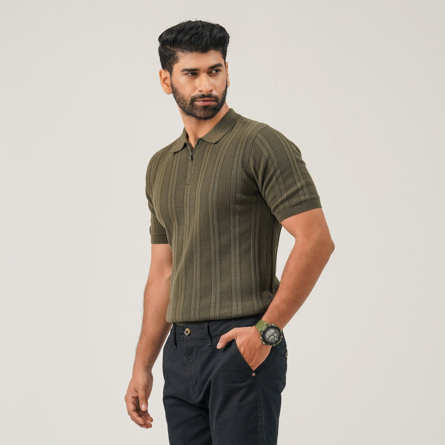 Mens Olive Knit Polo