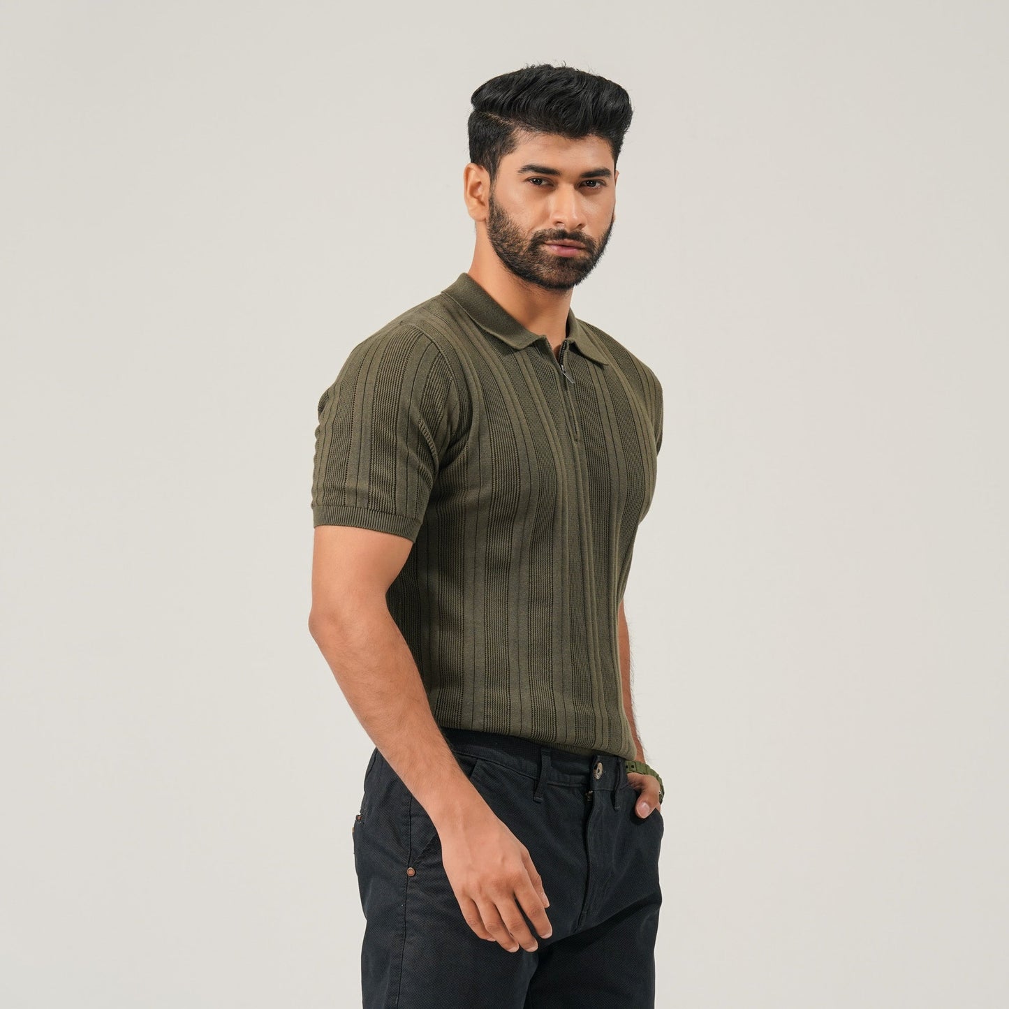 Mens Olive Knit Polo