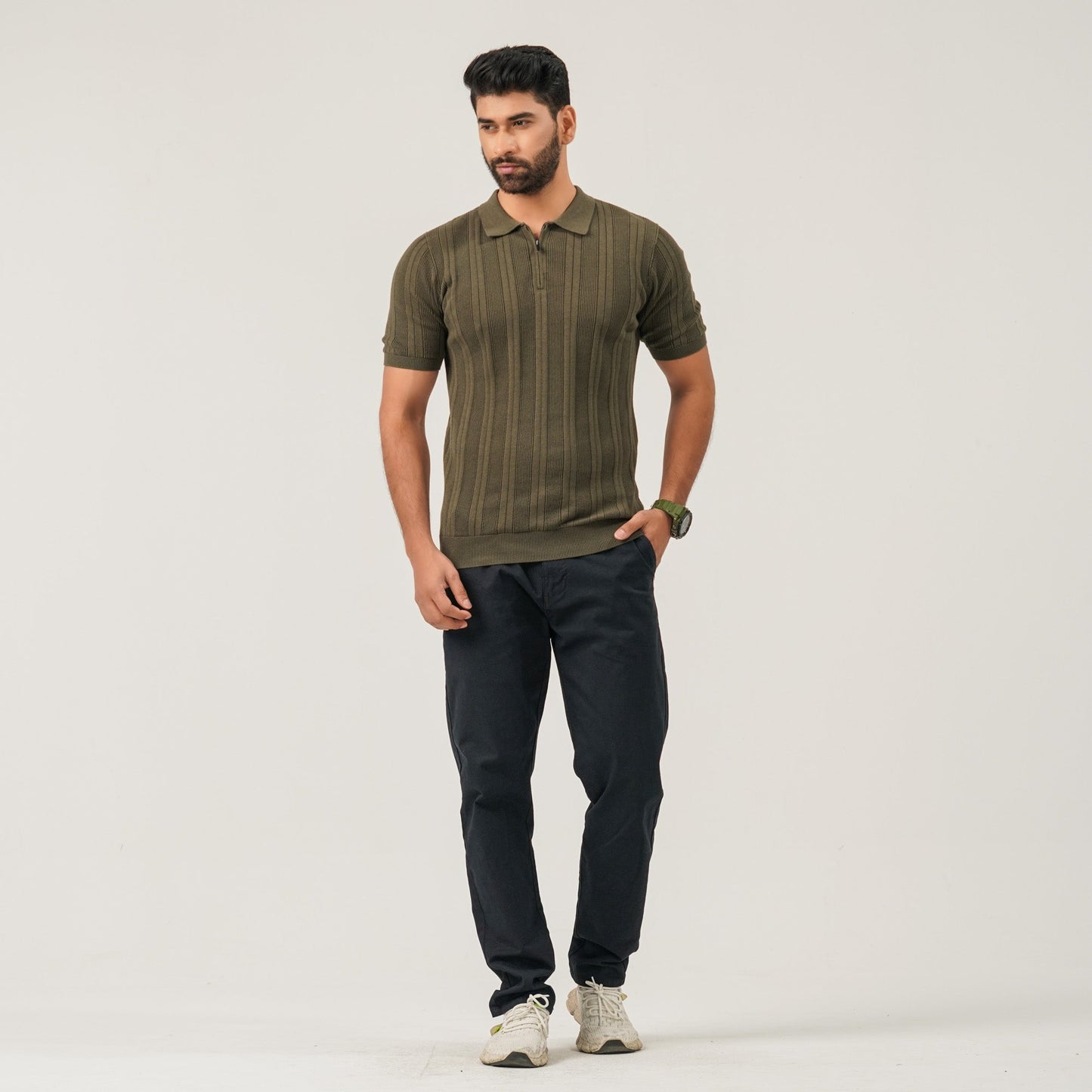 Mens Olive Knit Polo