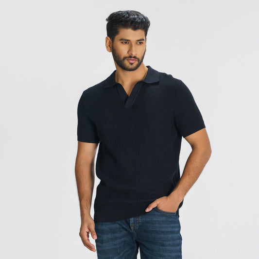 Mens Black Sweater Polo