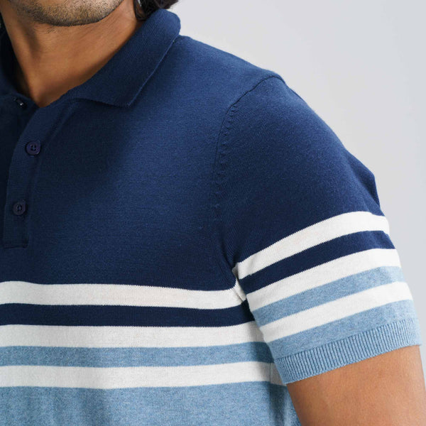 Mens Navy & Light Blue  Striped Polo Sweater