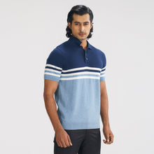 Load image into Gallery viewer, Mens Navy &amp; Light Blue  Striped Polo Sweater
