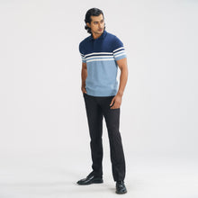 Load image into Gallery viewer, Mens Navy &amp; Light Blue  Striped Polo Sweater
