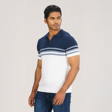 Load image into Gallery viewer, Mens Beige &amp; White Striped Polo Sweater
