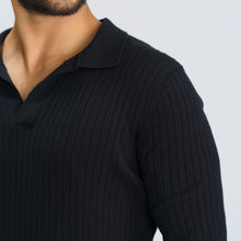 Load image into Gallery viewer, Men’s Black Textured Polo Sweater
