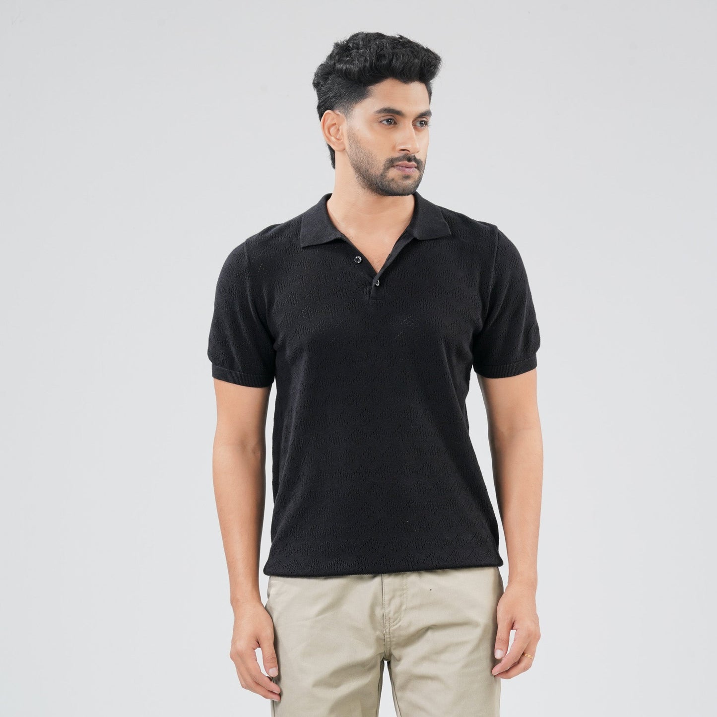 Mens Black Sweater Polo