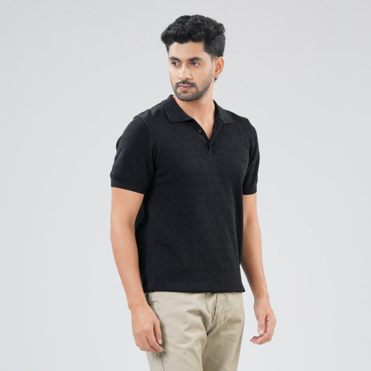 Mens Black Sweater Polo