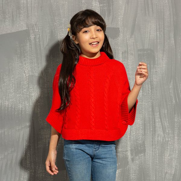 Girls Poncho- Red