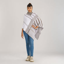 Load image into Gallery viewer, Women&#39;s White &amp; Grey Checked Poncho
