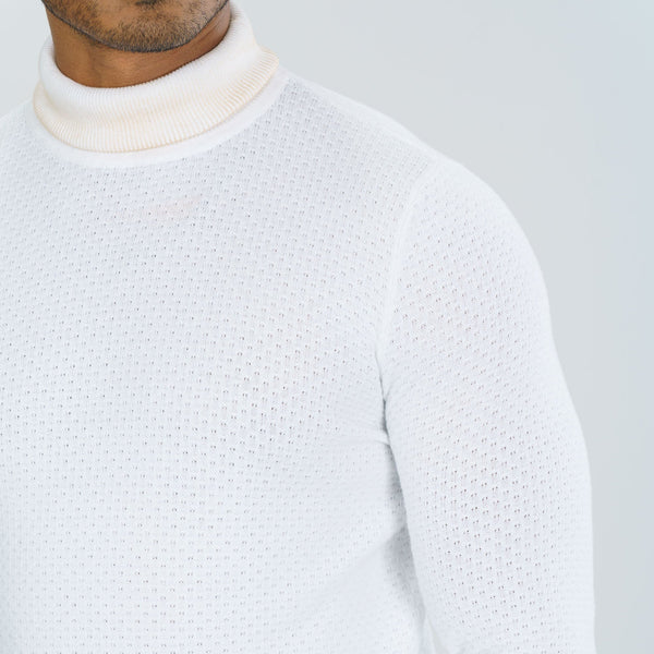 Men's White High Neck Pullover